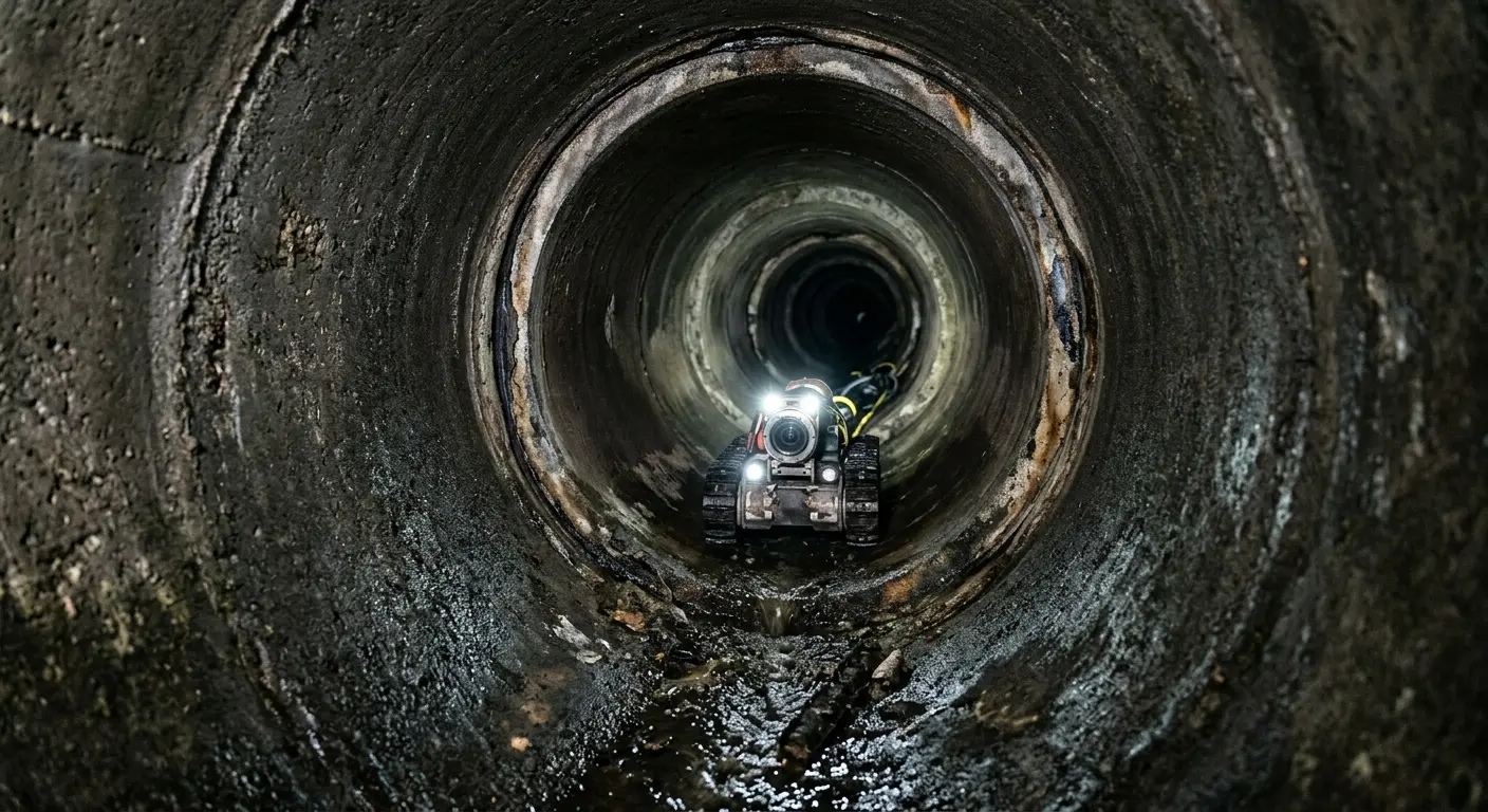 Robotic sewer camera inspecting pipe interior for Drain Snake Service in West Goshen